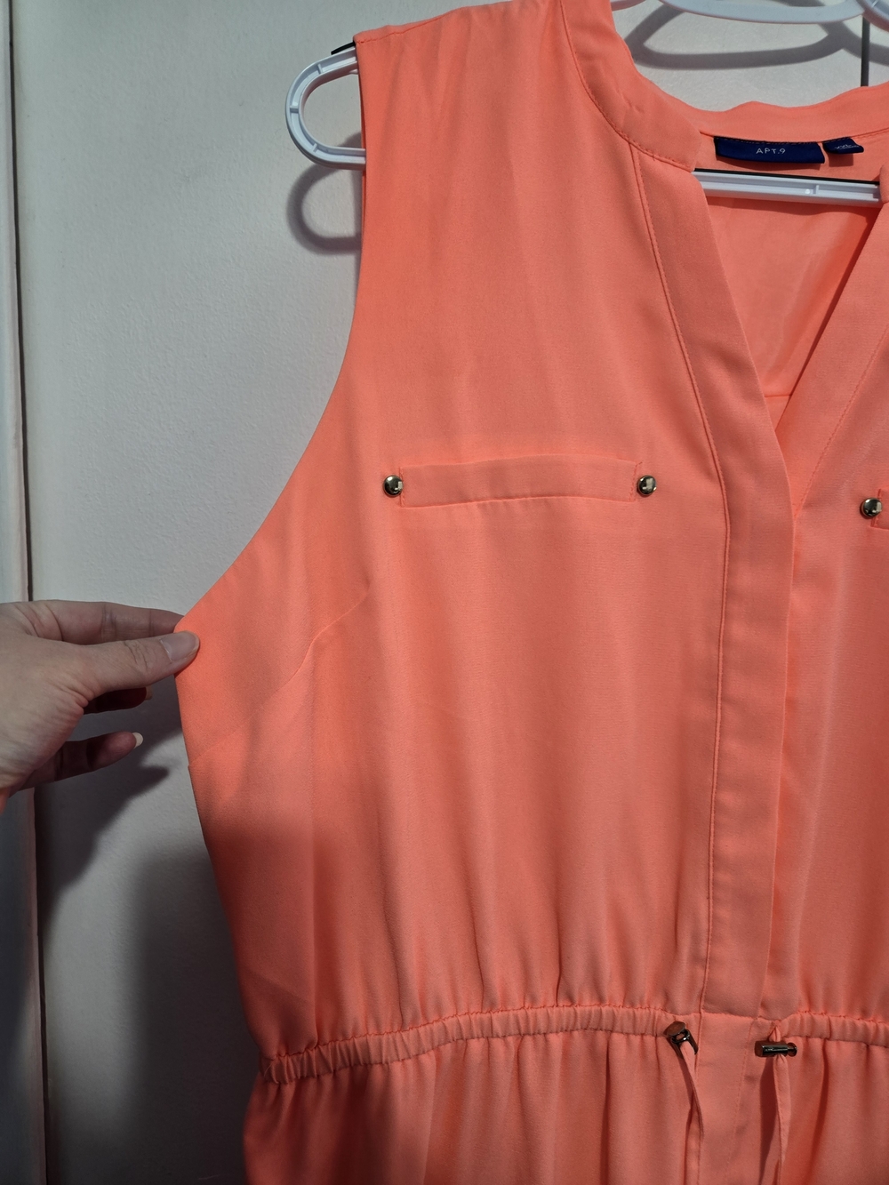 Apt 9 Coral Sleeveless Dress XXL Cinched Waist Shift Dress Bright Orange - Picture 3 of 6